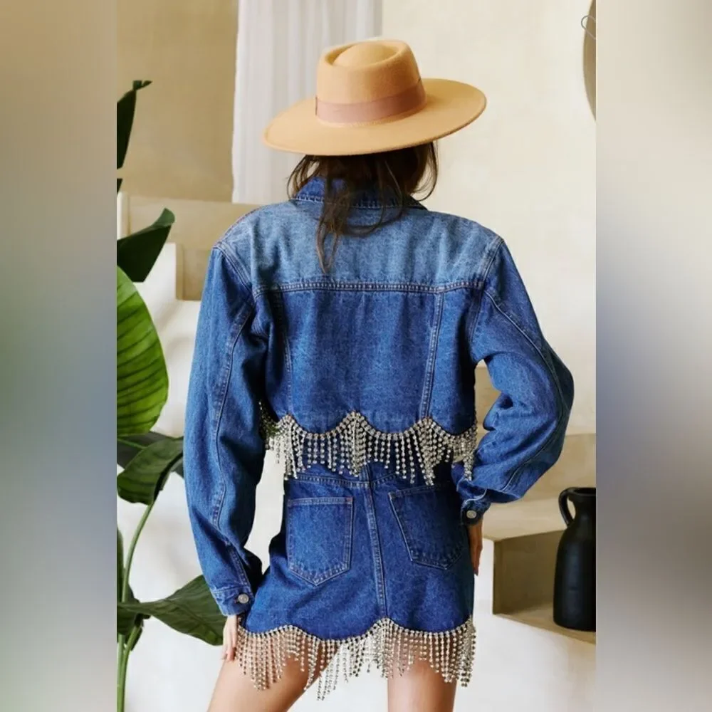018. RHINESTONE SCALLOPED DENIM JACKET - Picture 3 of 9